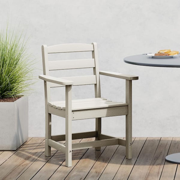 Shoreside All-Weather Plastic Outdoor Patio Dining Arm Chair, Sand