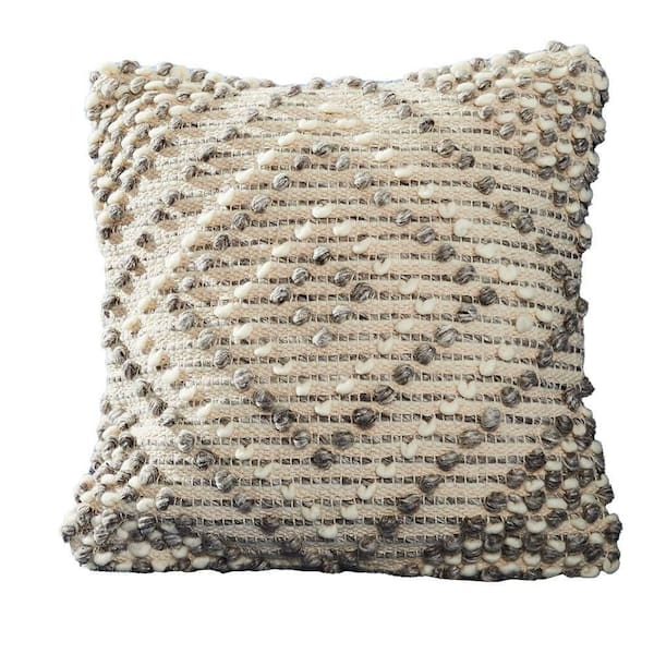 Benjara Gray and Beige Textured Diamonds Removable Decorative 18 in. x 18 in. Throw Pillow Cover