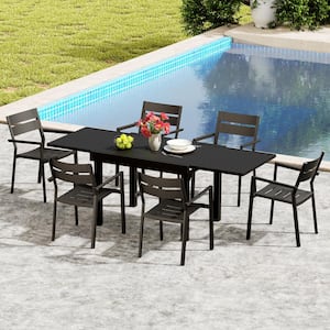 Black 7-Piece Aluminum Outdoor Dining Set with 82.7 in. Extension and Armchair