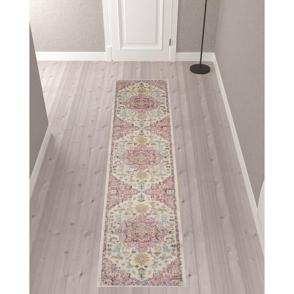2 X 10 Pink Oriental Washable Area Rug Runner Rug