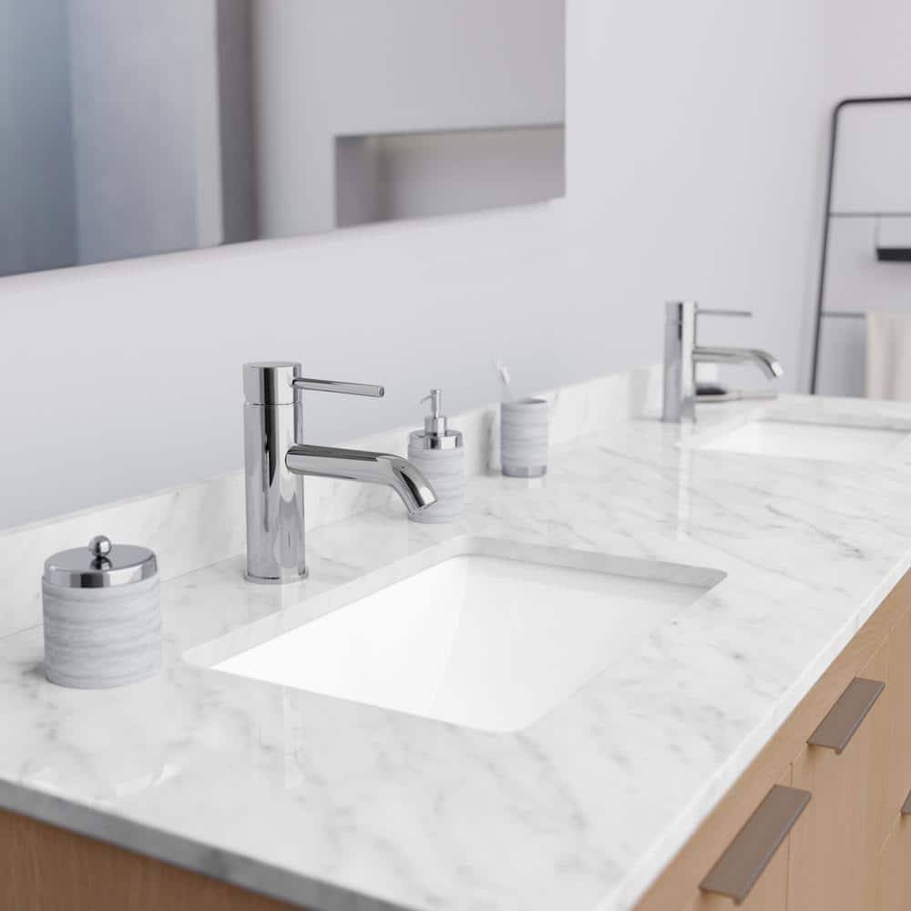 72'' White Carrara Marble Double Vanity Top with Porcelain Sinks