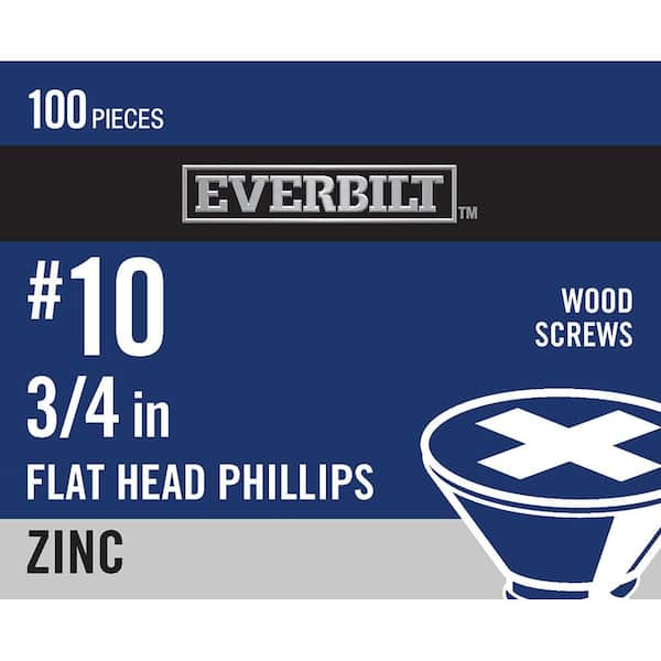 Everbilt #10 x 3/4 in. Zinc Plated Phillips Flat Head Wood Screw (100-Pack)