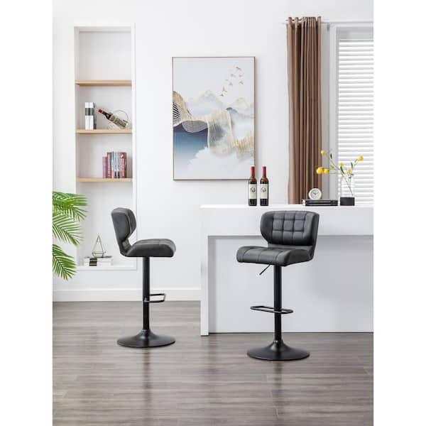 Dwell Home Inc Harvey 26 in. Storm Grey Mid-Back Metal Adjustable Bar Stool with Faux Leather Seat, 360° Swivel (Set of 2), Storm Grey