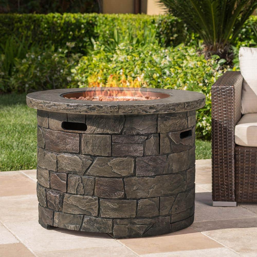 Stillwater 33" Circular Natural Stone Gas Fire Pit