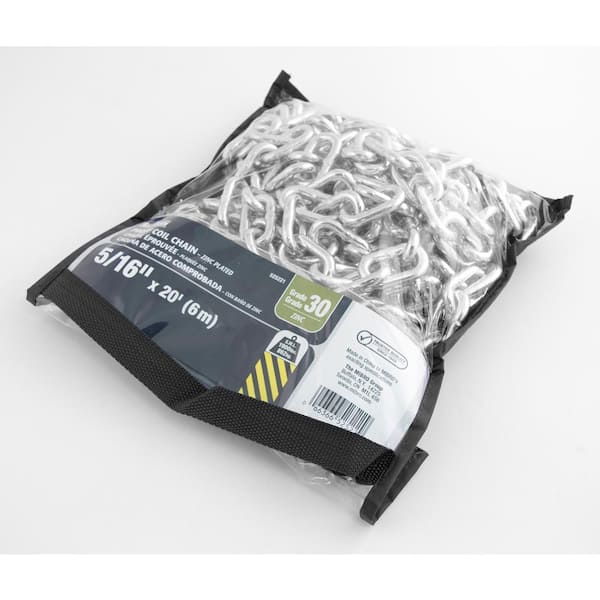5/16 in. x 20 ft. Grade 30 Proof Coil Chain Zinc Plated Heavy-Duty Carry Bag