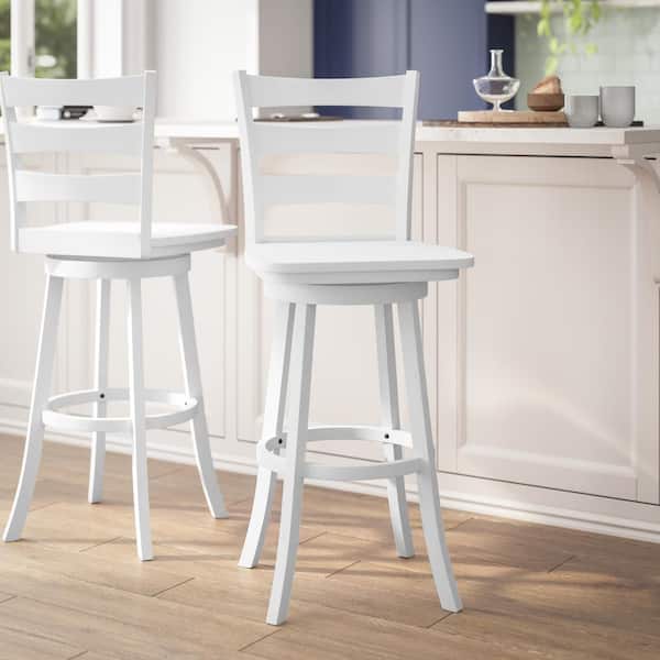 29 in. White Wash Full Wood Bar Stool with Wood Seat