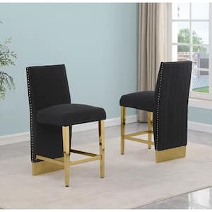 Melany 30 in. Black Color High Back Metal Frame Gold Iron Legs Bar Stool with Boucle Fabric Side Chair (Set of 2)