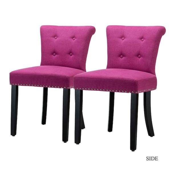 JAYDEN CREATION Berta Fushia Nailhead Tufted Upholstered Side Chair Set of 2