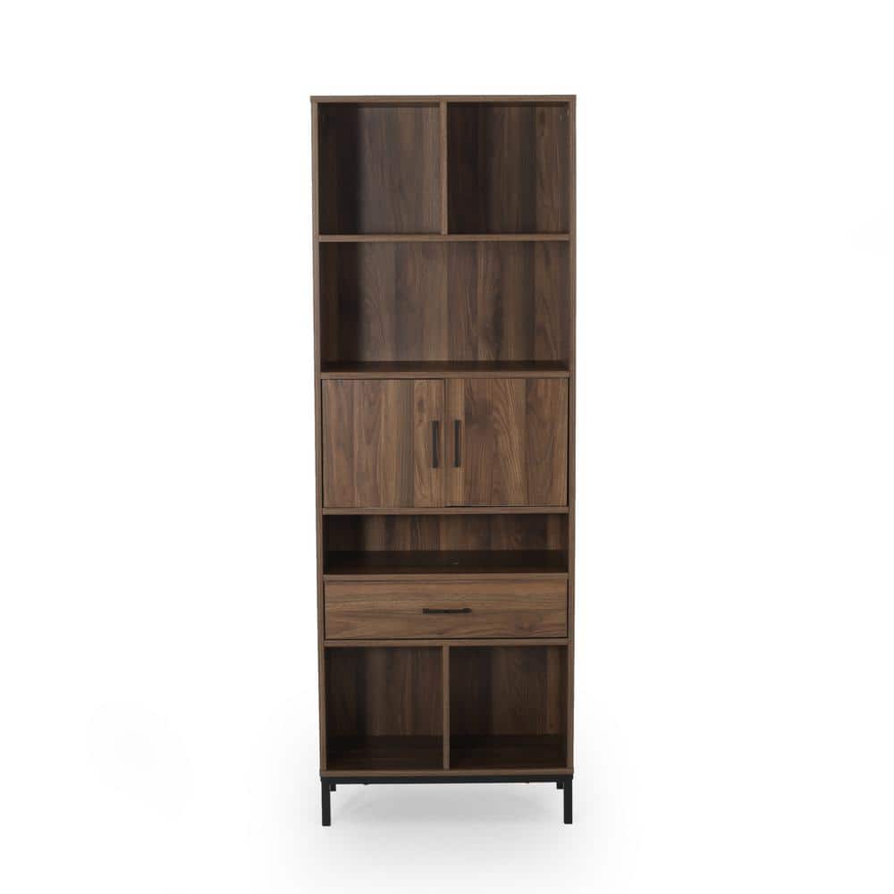 Contemporary Black Faux Wood Cube Unit Bookcase with Iron Legs