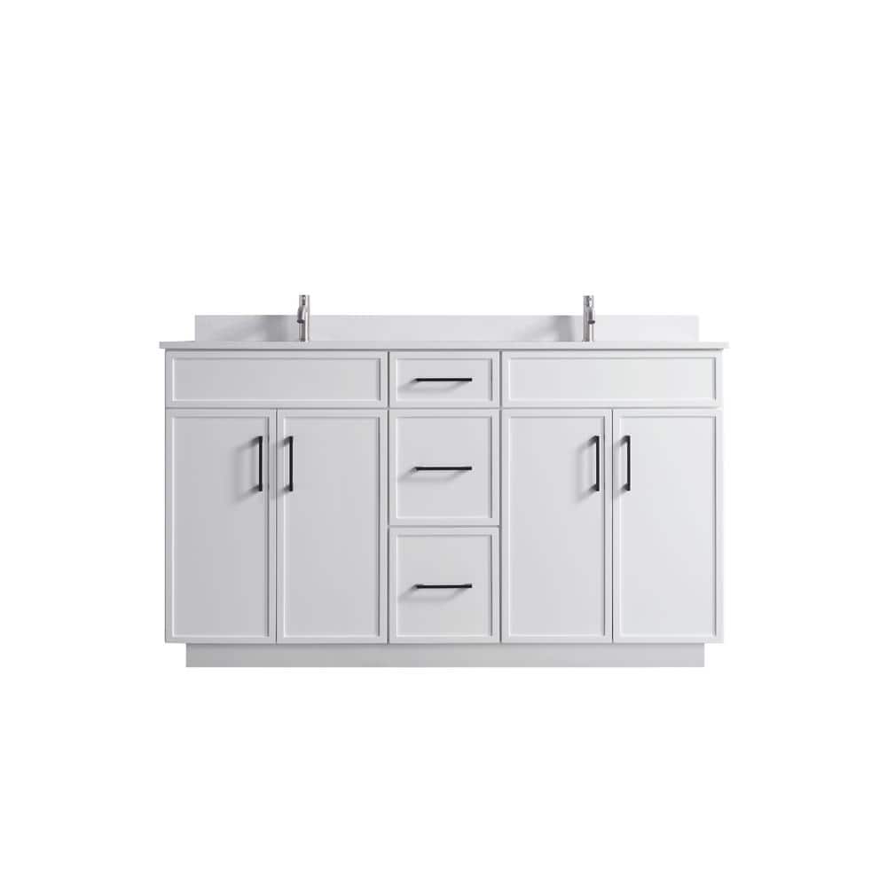 VSC 60in. W x 22in. D x 35in. H Double Sink Freestanding Bath Vanity in Whi