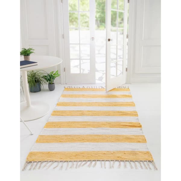 Chindi Rag Striped Yellow and Ivory 10' 0 x 14' 1 Area Rug