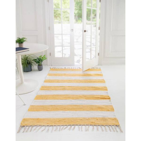 Unique Loom Chindi Rag Striped Yellow and Ivory 9' 0 x 12' 0