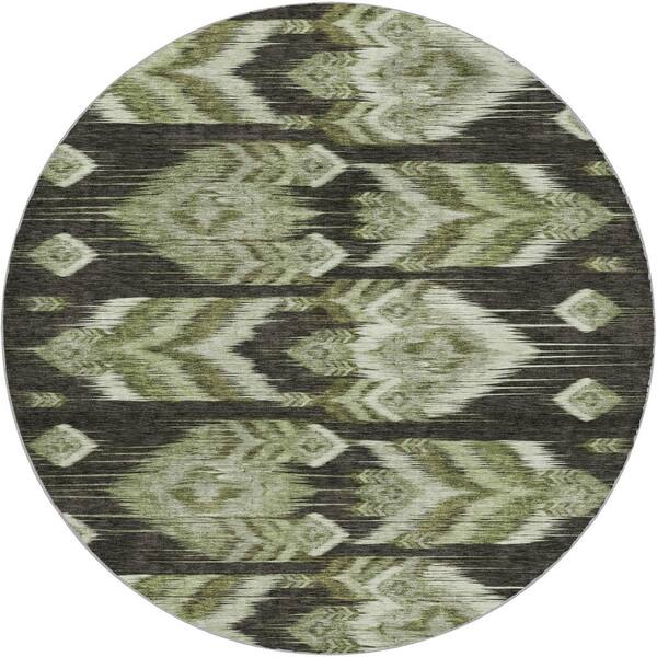 Dream Shag Premium Machine Washable Abstract ADS812 Olive 8 ft. x 8 ft. Round Rug