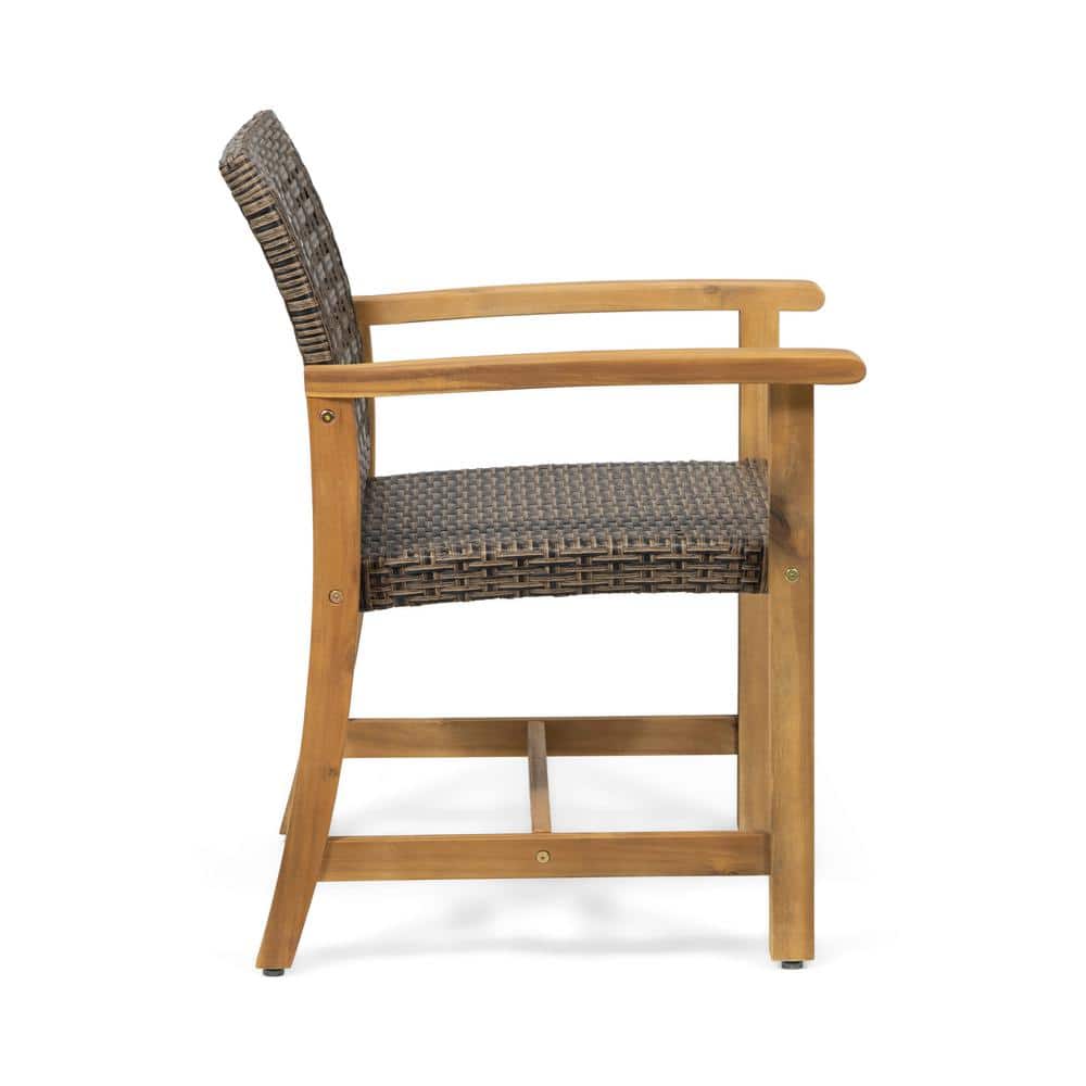 Teak Brown and Mixed Mocha Woven Wood Dining Armchair Pair
