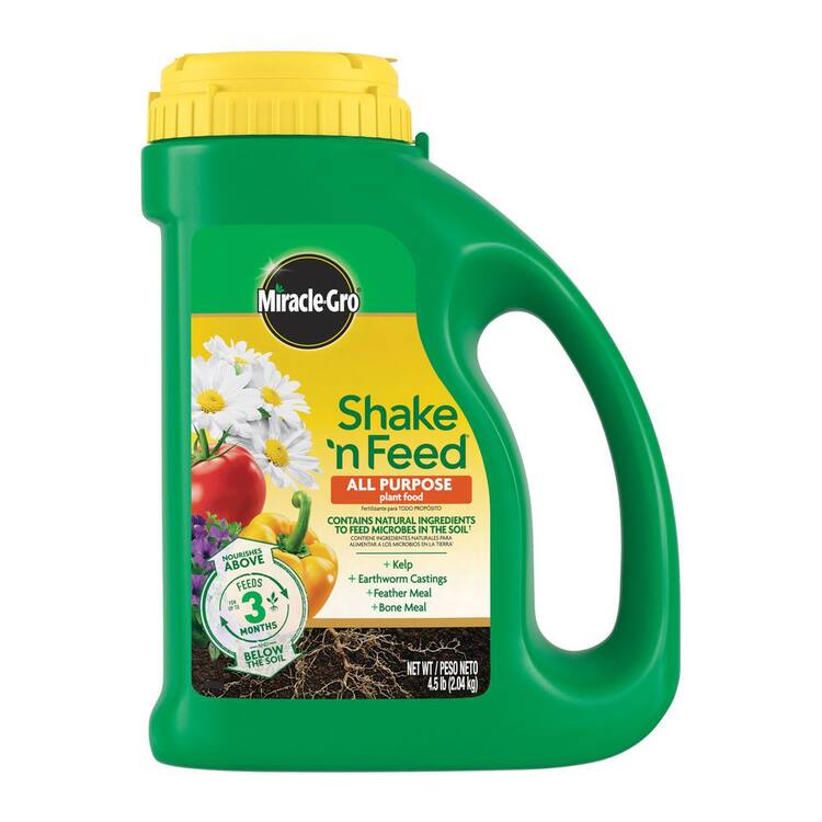 Miracle-Gro Shake N Feed All Purpose Plant Food 4.5 lbs. For In-Ground and Container Plants, Feeds up to 3-Months, Dry Fertilizer