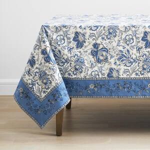 Victorian Floral 70 in. W x 120 in. L Blue Floral Cotton Tablecloth