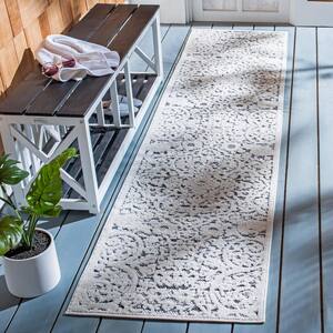 Cabana Ivory/Gray 2 ft. x 11 ft. Medallion Striped Indoor/Outdoor Patio  Runner Rug