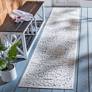 Cabana Ivory/Gray 2 ft. x 9 ft. Medallion Striped Indoor/Outdoor Patio  Runner Rug