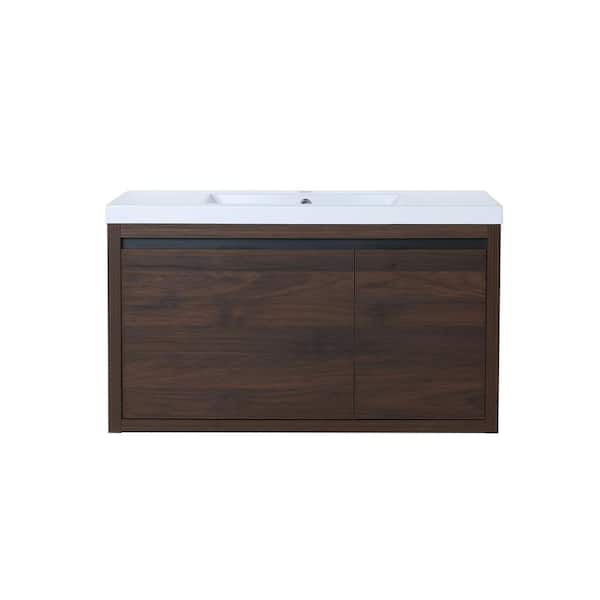 VANITYFUS 35.43 in. W x 18.11 in. D Bath Vanity in California Walnut with Vanity Top in White with Resin Basin Single Sink