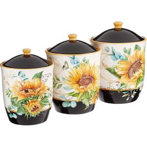 3 Piece Sunflower Ceramic Canister Set