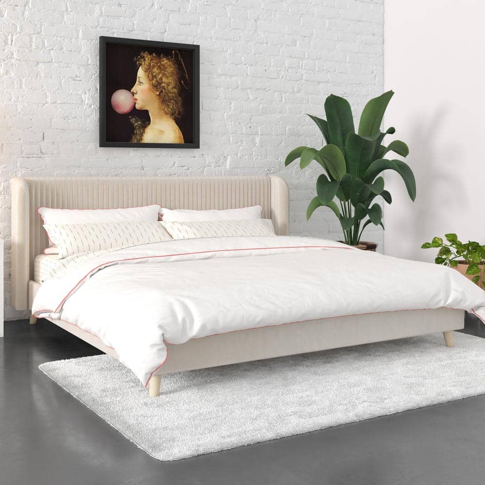Holly King-Size Ivory Velvet Tufted Wingback Platform Bed
