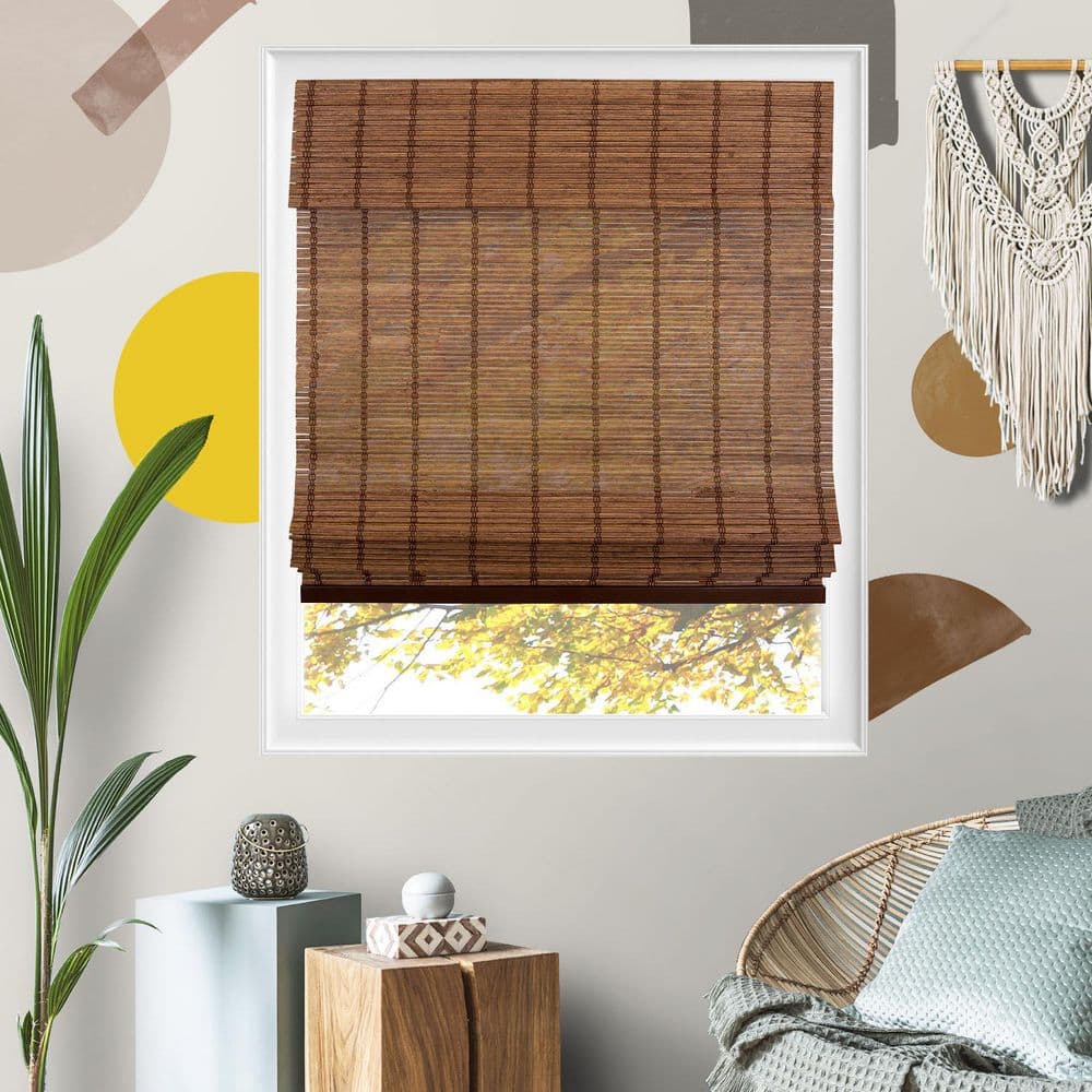 23 in. W x 64 in. L Natural Woven Cordless Light Filtering Bamboo Roman Shades for Window, Coffee price history on PriceWatchPro