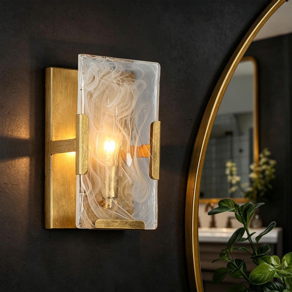 Zevni 6 in. 1-Light Modern Gold Wall Sconce with Cloud-Like Glass