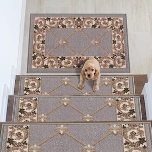 Fleur De Lis Gray 8.5 in. x 26 in. Polyamide Stair Tread Cover