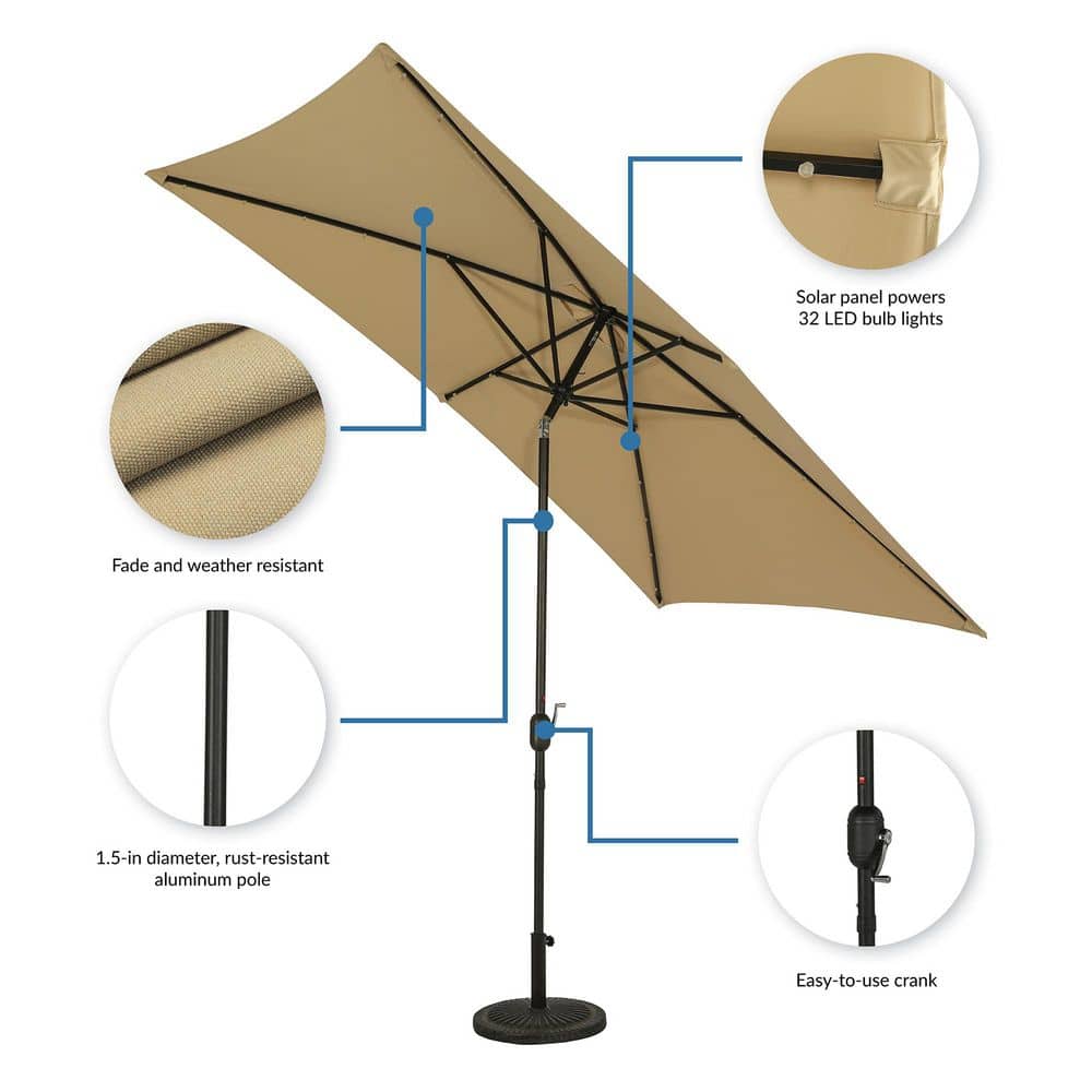 10' x 6.5' Champagne Rectangular Patio Umbrella with LED Lights
