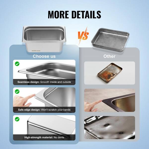 10 Pack Hotel Pans Stainless Steel Steam Table Pan 1/3 Size 0.8 Mm