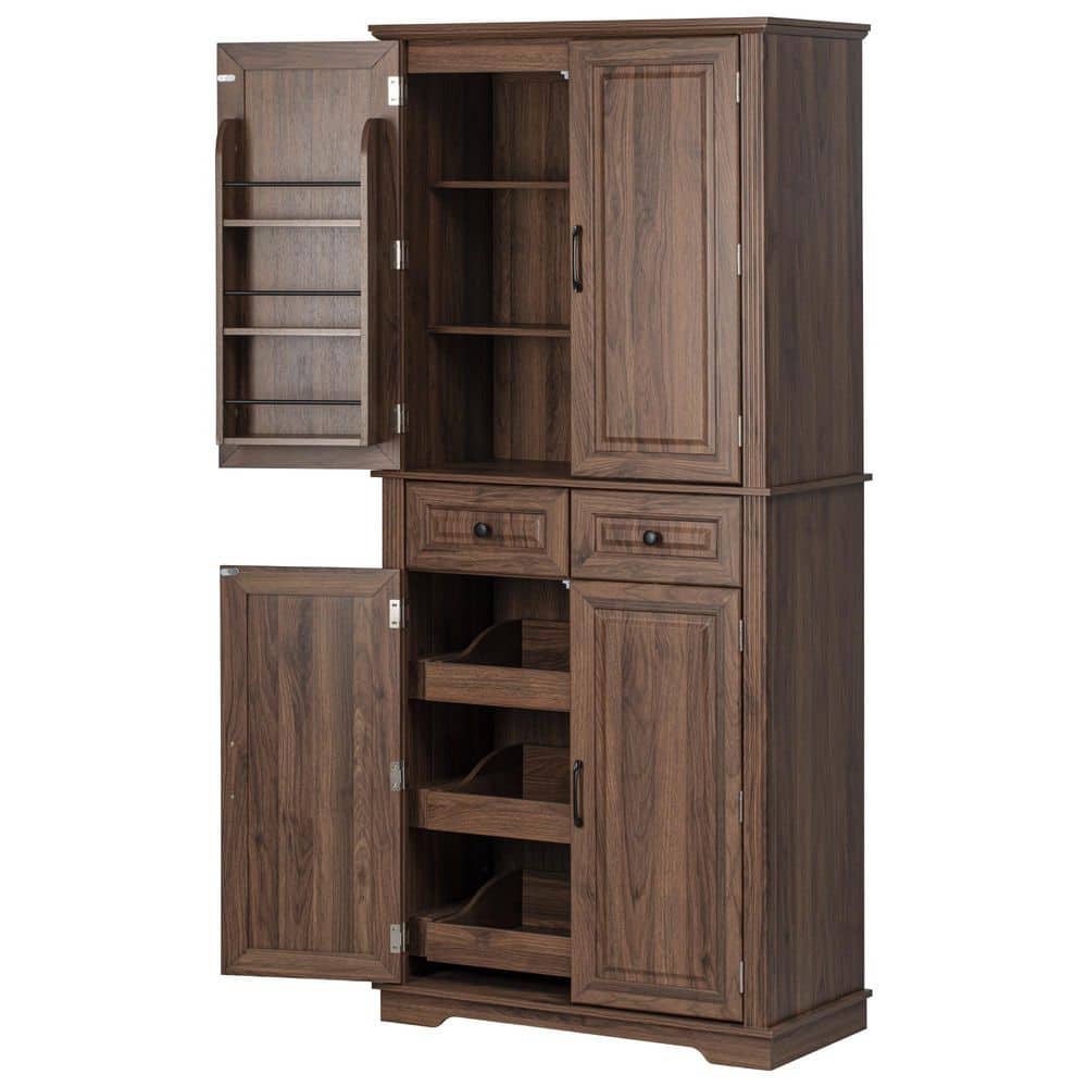 Tenleaf 71.2 in. Tall Brown Kitchen Pantry Cabinet Sideboard with