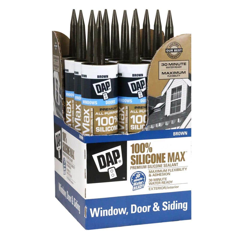 DAP Silicone Max 10.1 oz. Brown Premium Exterior/Interior Window, Door, and Siding Silicone Sealant (12-Pack) -  7079808788
