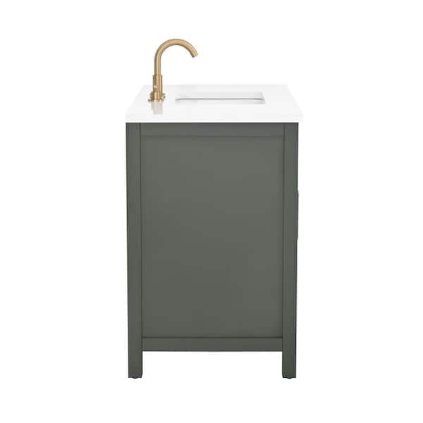 Cooper 36 in. W Bath Vanity in Vintage Green with Engineered Stone Top in Ariston White with White Sink