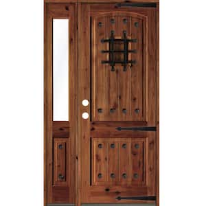 50 in. x 96 in. Mediterranean Knotty Alder Right-Hand/Inswing Clear Glass Red Chestnut Stain Wood Prehung Front Door