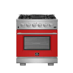 Capriasca 30 in. 4.32 cu. ft. Oven Gas Range with 5 Gas Burners in. Stainless Steel with Black Door