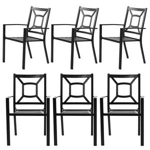 Outdoor Patio Chairs 6 Pcs, Wrought Iron Metal Bistro Chairs, Stackable Dining Chair with Armrests