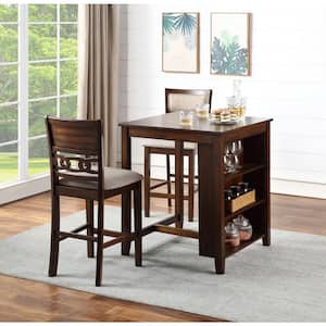 New Classic Furniture Gia 3-piece Wood Top Square Counter Set with Storage Shelf, Cherry
