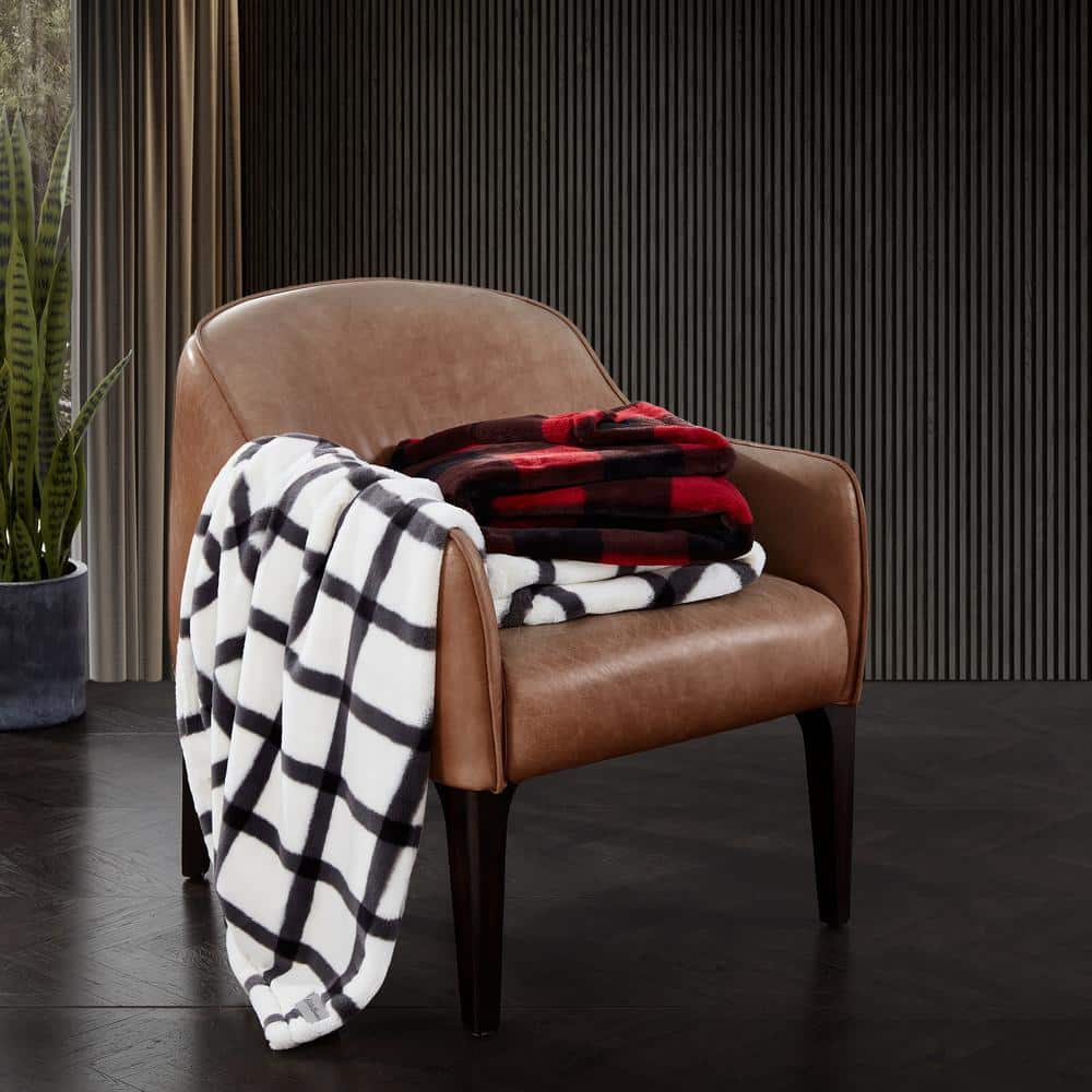 Luxurious Cabin Plaid Red Reversible Throw Blanket with Sherpa Reverse
