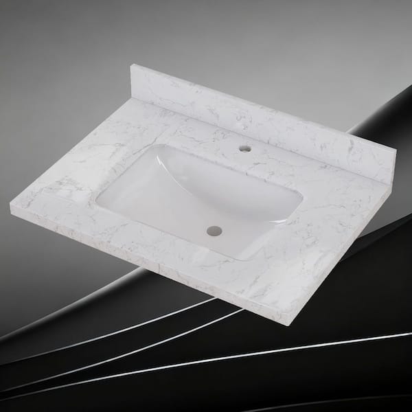 30 in. W x 22 in. D Engineered Stone Rectangular Single Sink Vanity Top in Carrara White With 4 in. H Backsplash