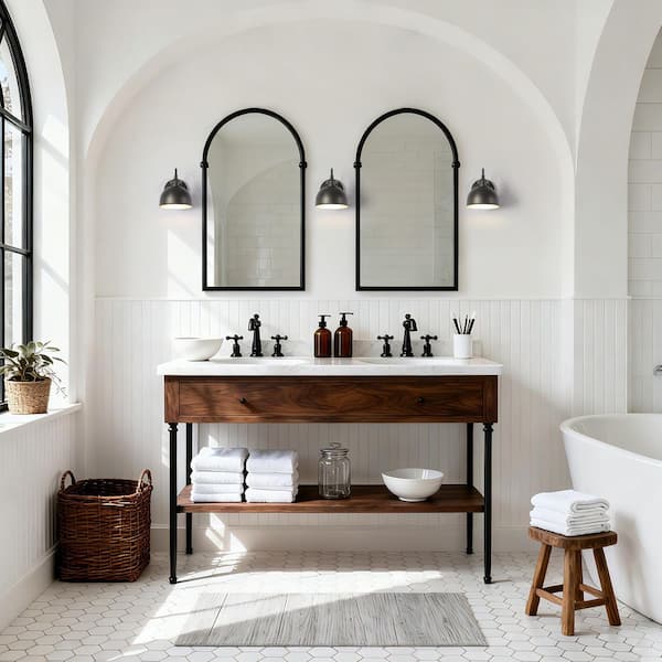 Modern Farmhouse 6.6 in 1-Light Brushed Black and Silver Wall Sconce with Dome Metal Shade, LED Compatible Wall Light