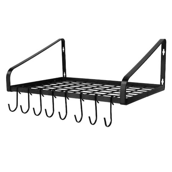 Black Wall Mounted Hanging Pot Rack with 8 Hooks Pot Rack for Kitchen Storage Organizer for Cookware Utensils