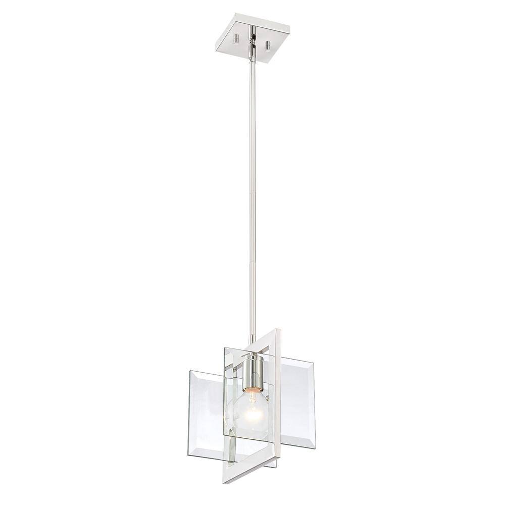 Ethan Clear Beveled Glass Mini-Pendant with Polished Nickel Frame