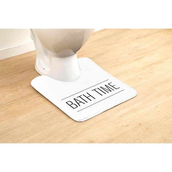 EVIDECO French home goods Bath Time 18 in. L x 20 in. W White Quotes Microfiber U-Shape Non-Slip Contour Rug