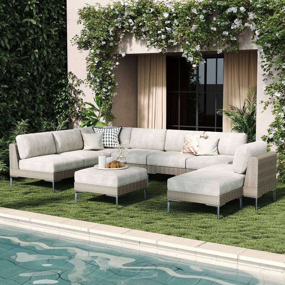 9-Piece Wicker Rattan Patio Sofa Sectional Conversation Set with Beige 6-inch Cushions price history on PriceWatchPro