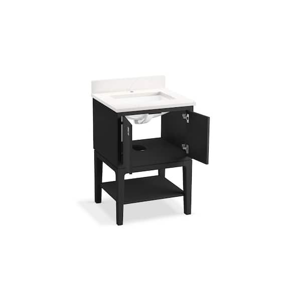 KOHLER Seagrove 25in. Single Sink Freestanding Ferrous Grey Bath Vanity with White Quartz Top Assembled