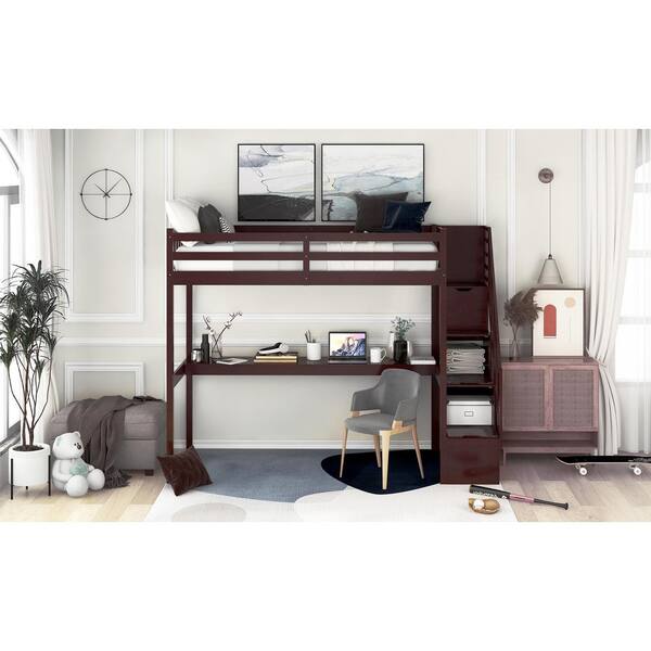 Urtr Espresso Twin Loft Bed With Desk, Twin Loft Bed With Desk And Storage Pottery Barn