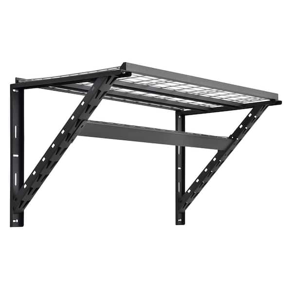 Husky 48 In W X 24 D Black Powder Coated Steel Hanging Wall Mounted Shelf Cwr48b The Home Depot - Wall Mounted Metal Shelves For Garage