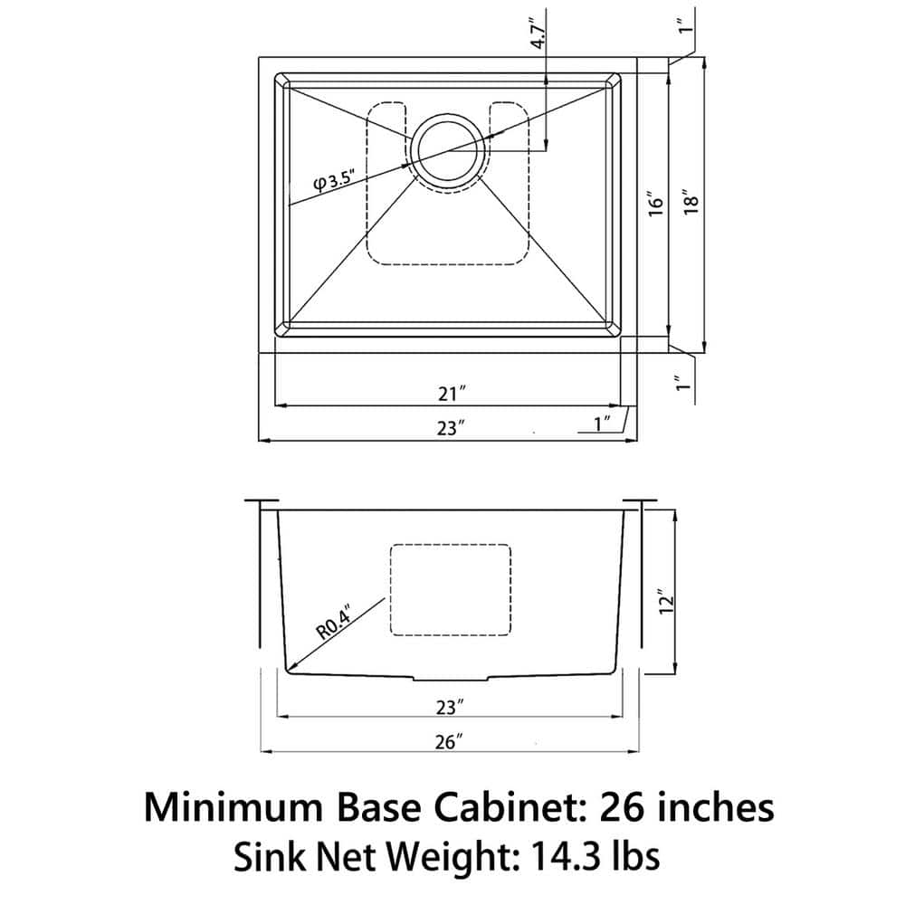 Sinber 23" Stainless Steel Drop-In Single Bowl Kitchen Sink