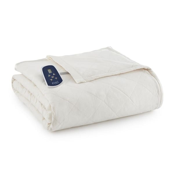 Micro Flannel Twin Ivory Electric Heated Comforter/Blanket