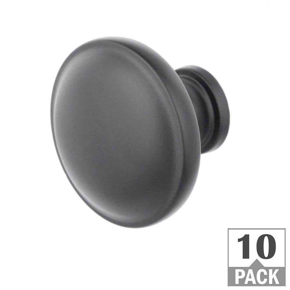 Domed 1-1/4 in. Matte Black Classic Round Cabinet Knob (10-Pack)